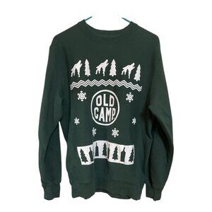 Vintage Old Camp Graphic Crewneck Sweatshirt Green Outdoor Winter S
